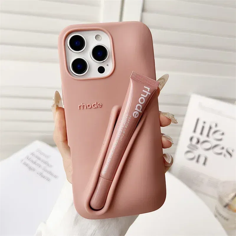 Color: SKY BLUE, Bundle: Bundle1, Material: aluminum - Phone Case For iPhone 12 13 14 15 16 Pro Max Plus 17 Air Portable Lip Gloss Holder Lipstick Silicone Soft Bumper Cover Lip Glaze