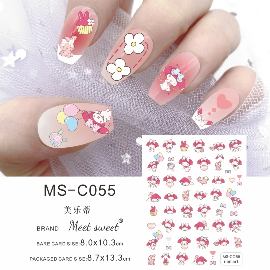 Color: Sky Blue - 1PCS 3D Cute Chulomi Melody Hello Kitty Cartoon Stickers For Nails Nail Accessories Mickey Mouse Barbie Princess Nail Stickers