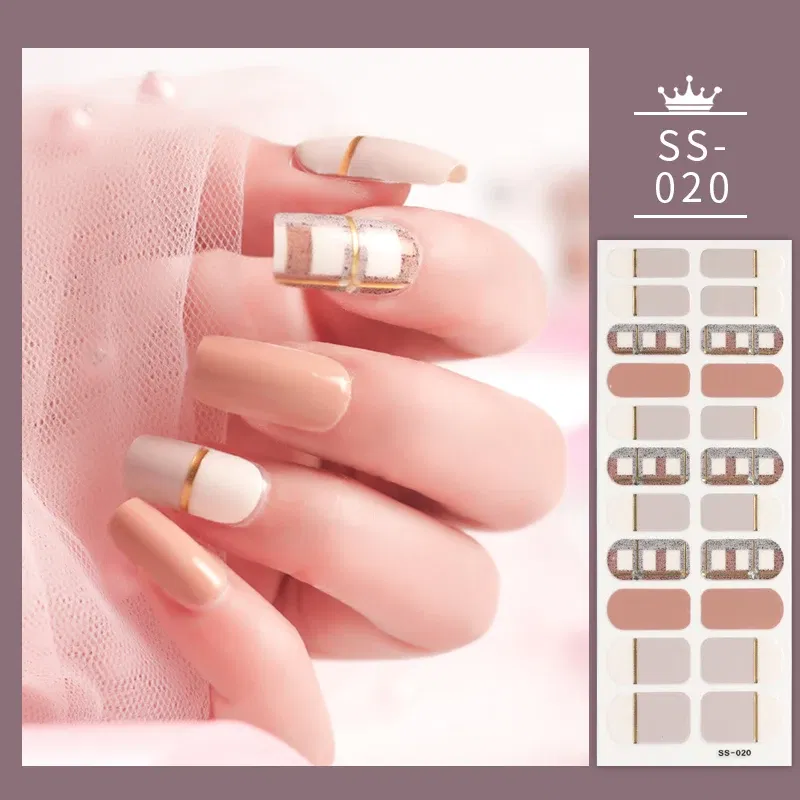 Color: Yellow - 22 Tips Blue and White Shiny Speckles Nail Art Sticker Full Cover Nail Stickers Last Update Nail Wraps Lot Sticker for Nails