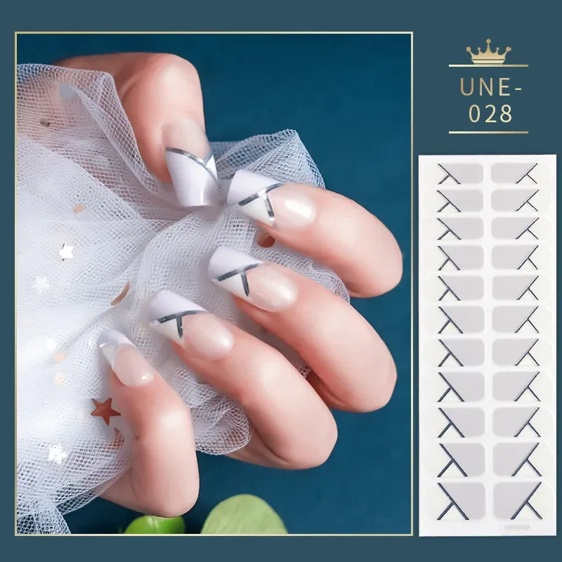 Color: Yellow - 22 Tips Blue and White Shiny Speckles Nail Art Sticker Full Cover Nail Stickers Last Update Nail Wraps Lot Sticker for Nails