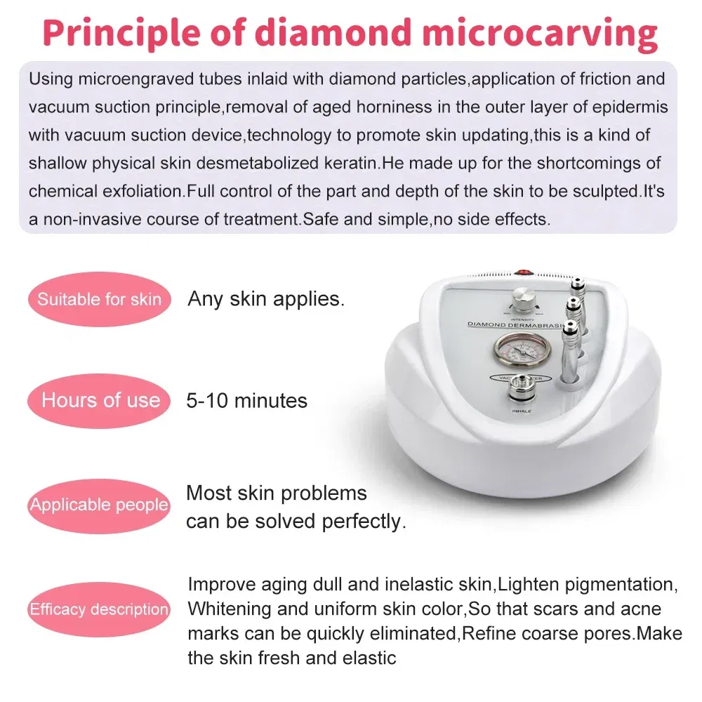Color: White, Power Source: us - 3 in 1 Diamond Microdermabrasion Machine High Suction Power Professional Dermabrasion Home Use Facial Peeling Skin Care Machine