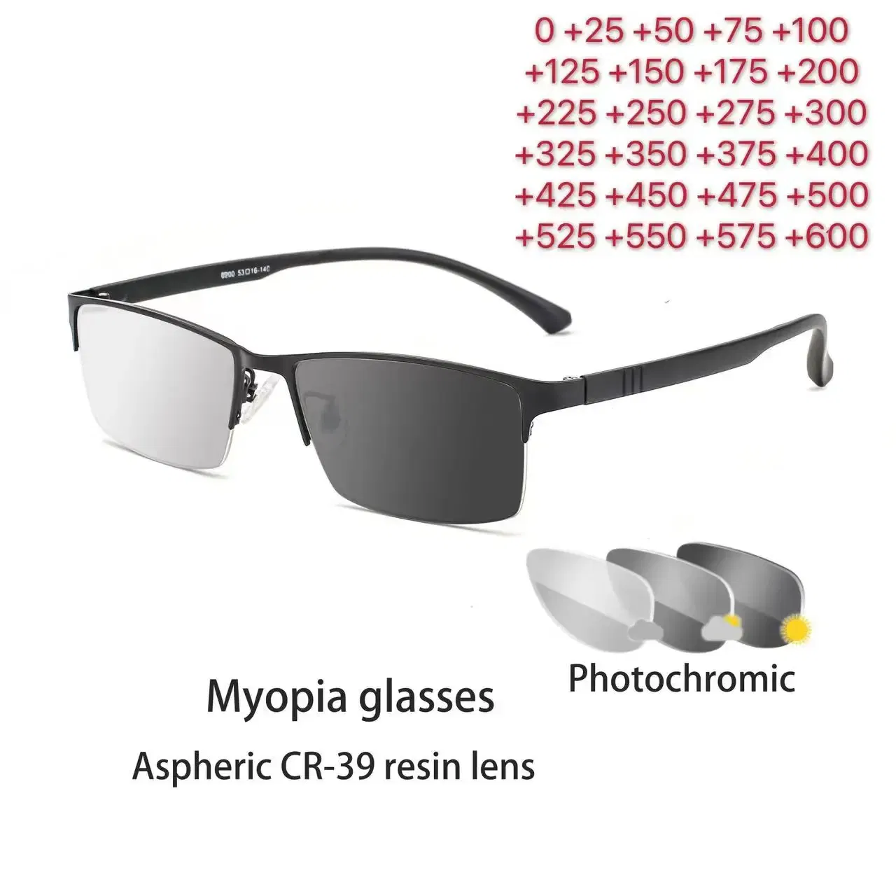 Frame Color: black, Ships From: CHINA, Eye Prescription: +125 - Photochromic Sunglasses Chameleon Lens Myopia Blue Light Blocking Men's Computer Glasses Game for Sight +0.50 +0.75 +175 +2.5 +6