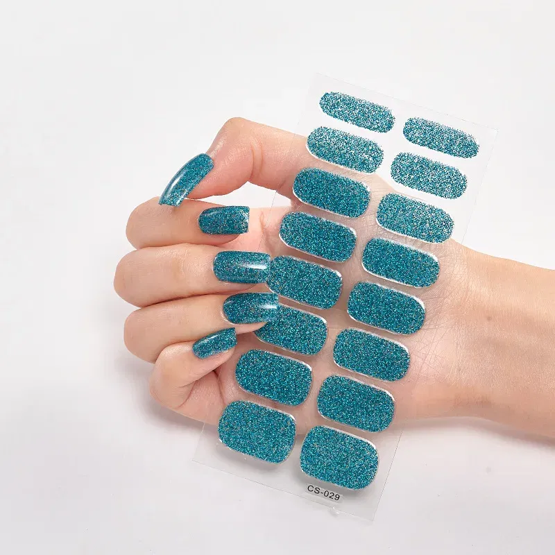 Color: Turquoise Blue - Nail Sticker Shiny Design Full Beauty Stickers for Nails Decals Plain Stickers Women Salon Nail Art