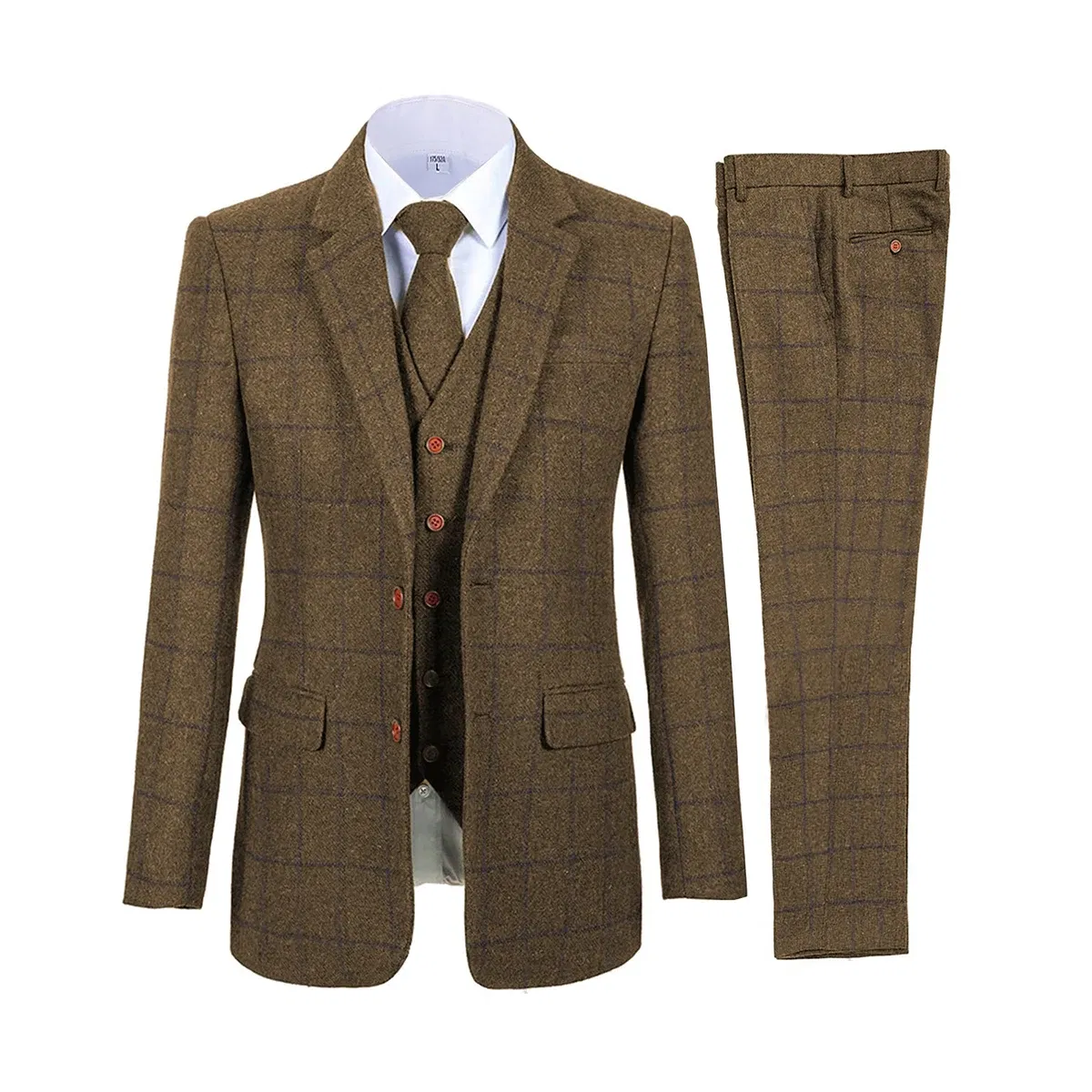 Color: black, Size: One Size - Brown Men Suits Plaid Tweed Suits for Man Three Pieces Vintage Lapel Tuxedos Groomsmen Winter Wedding Suit(Blazer+Vest+Pants)