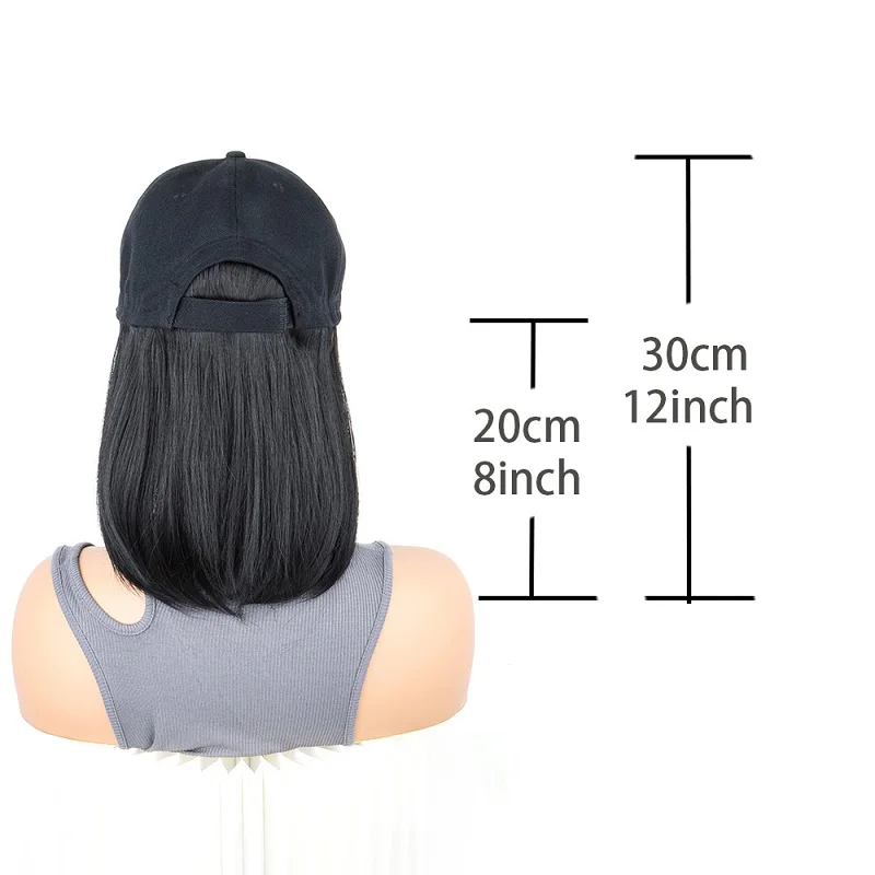 Color: Ivory - Synthetic Short Straight Bobo Hat Wigs Baseball Cap Adjustable Black Brown Hairpiece for Women