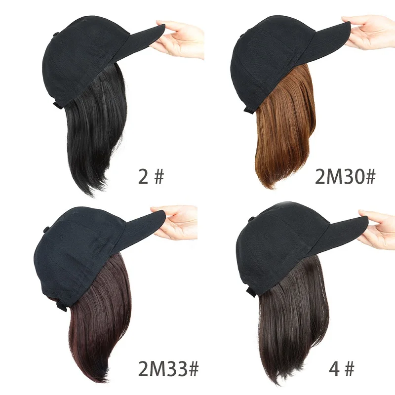 Color: Ivory - Synthetic Short Straight Bobo Hat Wigs Baseball Cap Adjustable Black Brown Hairpiece for Women