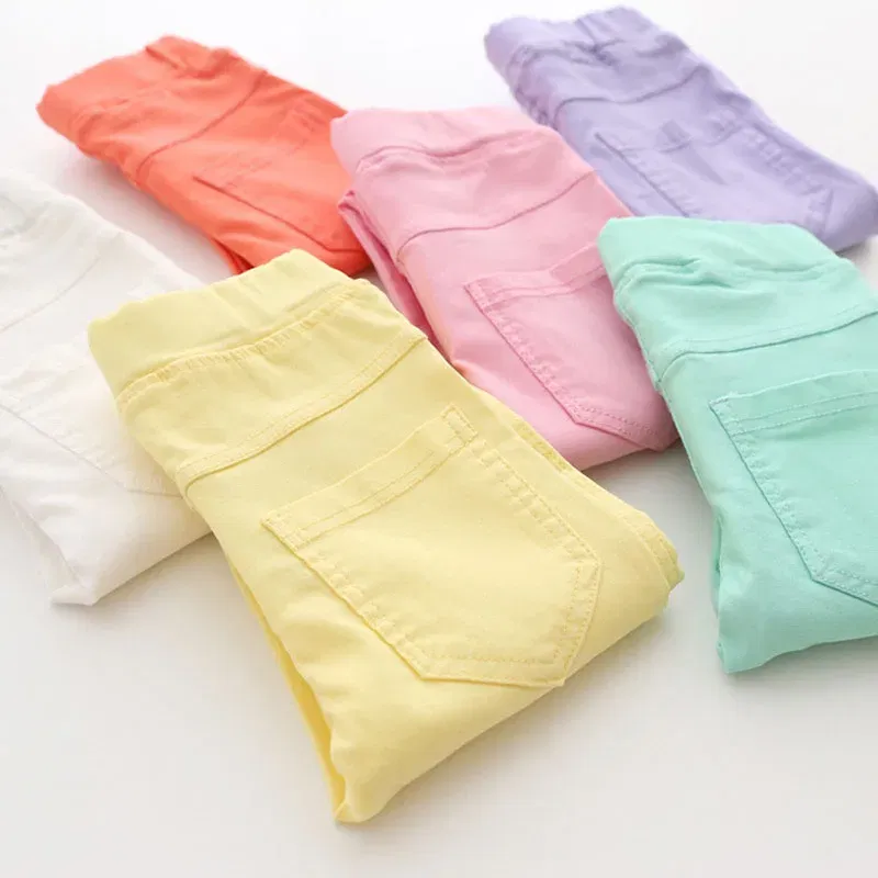 Color: Sky blue, Kid Size: 6 - Girls Pants Children Kids Pencil Pants Spring Summer Fashion Candy Colors