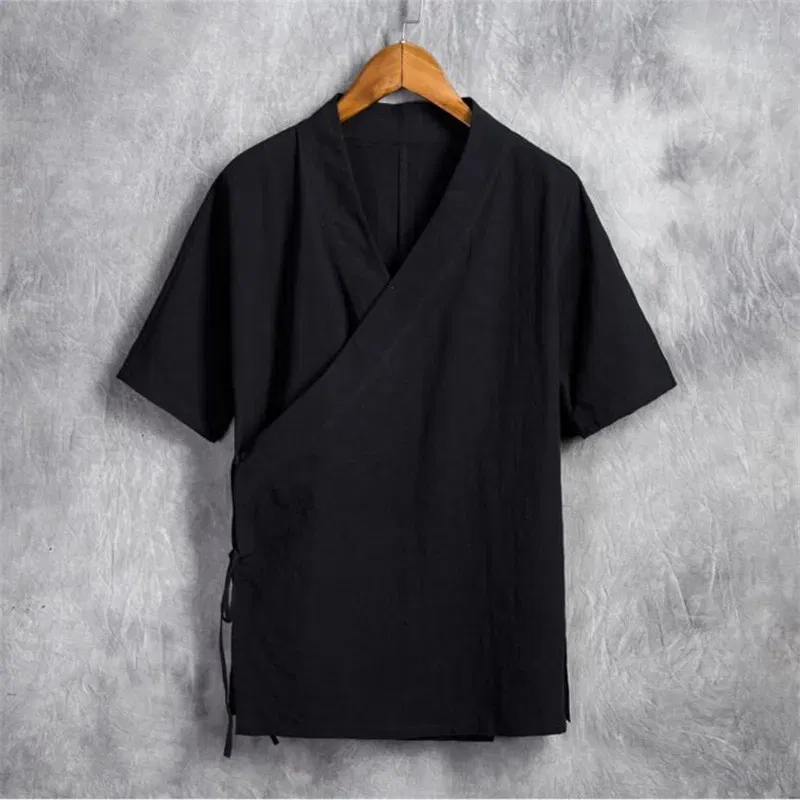 Color: army green, Size: 5XL - Men Cotton Linen Short sleeve Kung Fu Shirt Classic Chinese Style Tang Clothing Size M-6XL