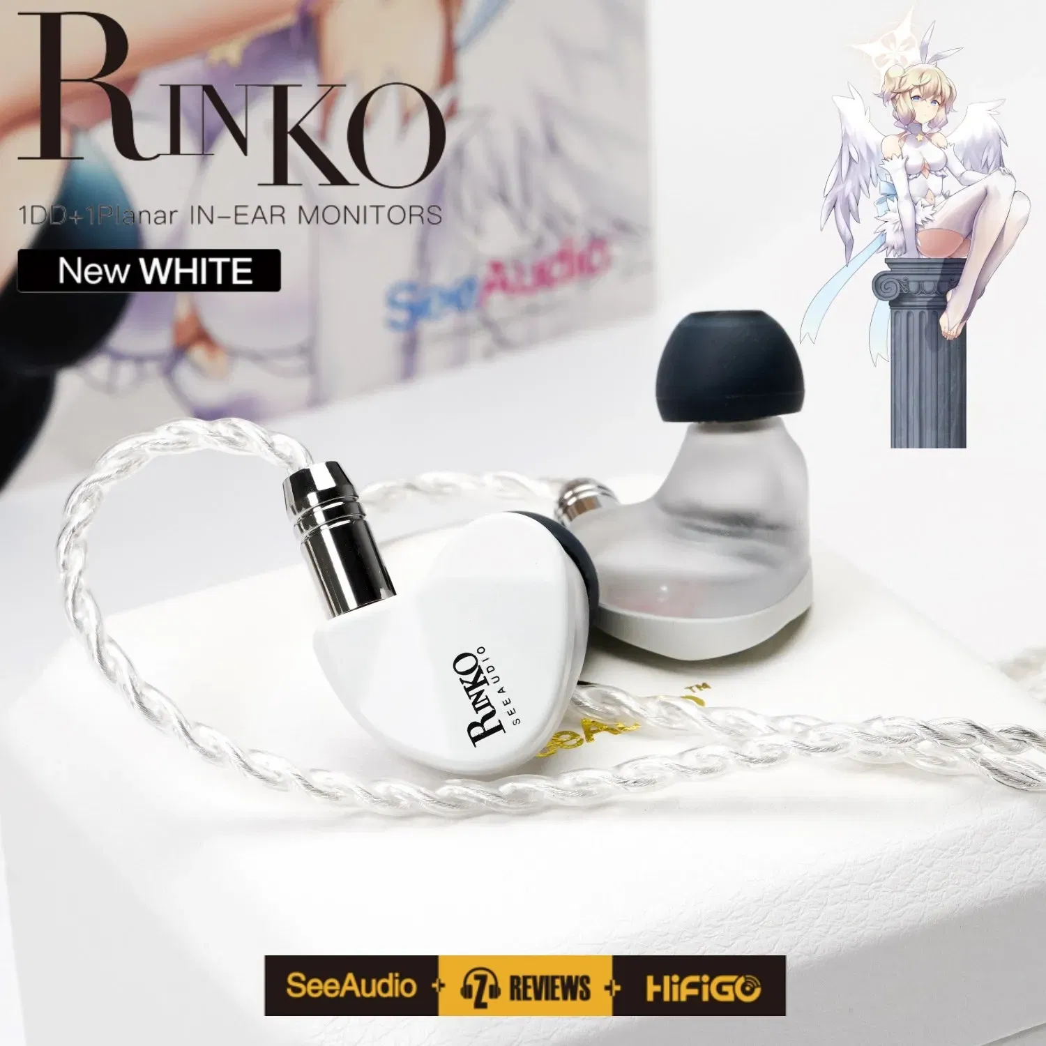 Color: Blue - SeeAudio x Z Review White Rinko Hybrid Earphone 1DD+1Planar In-ear Monitors HiFi Wired Headphone J-POP Music Earbuds 2Pin 0.78