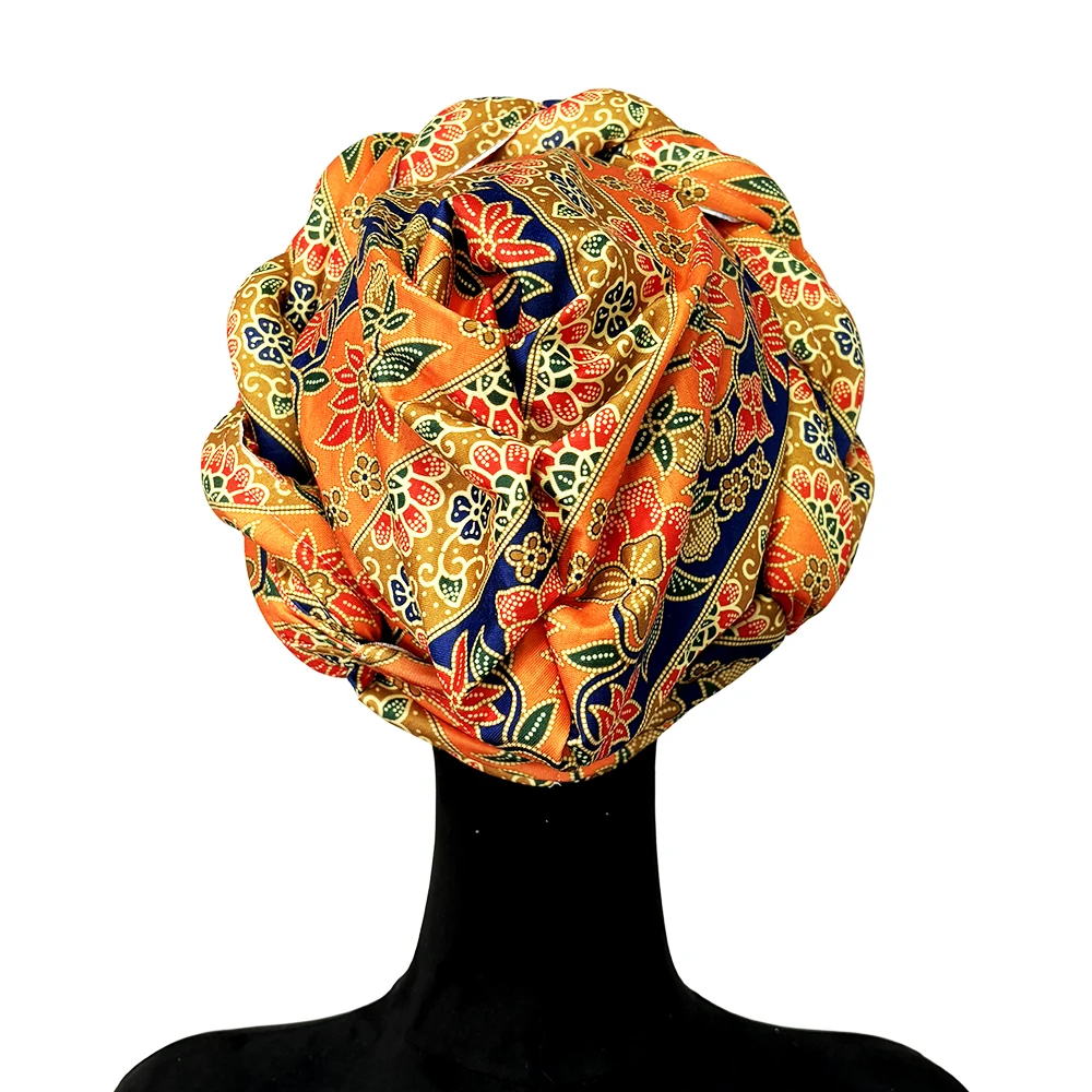 Color: Black - African Headtie Bonnet Hat Turban for Women Muslim Head Wrap Nigerian Scarf Braid Hijab Femme Chemo Caps Cover