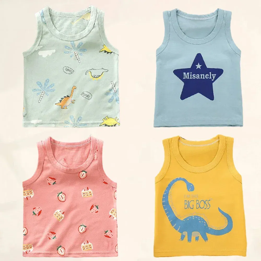 Color: Gold, Kid Size: 5 - Summer Kids Tops Clothes Tank Sleeveless Breathable Cotton Children T-shirt Vest Top Clothing Outfit Cartoon Boys Girls 0-7Years