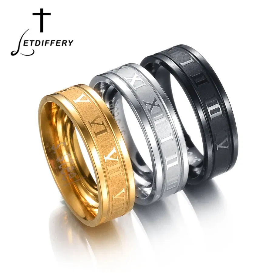Main Stone Color: Black, Ring Size: 10.25 - Letdiffery 6mm Punk Roman Numerals Rings High Quality Stainless Steel Women Men Jewelry For Wholesale Dropshipping