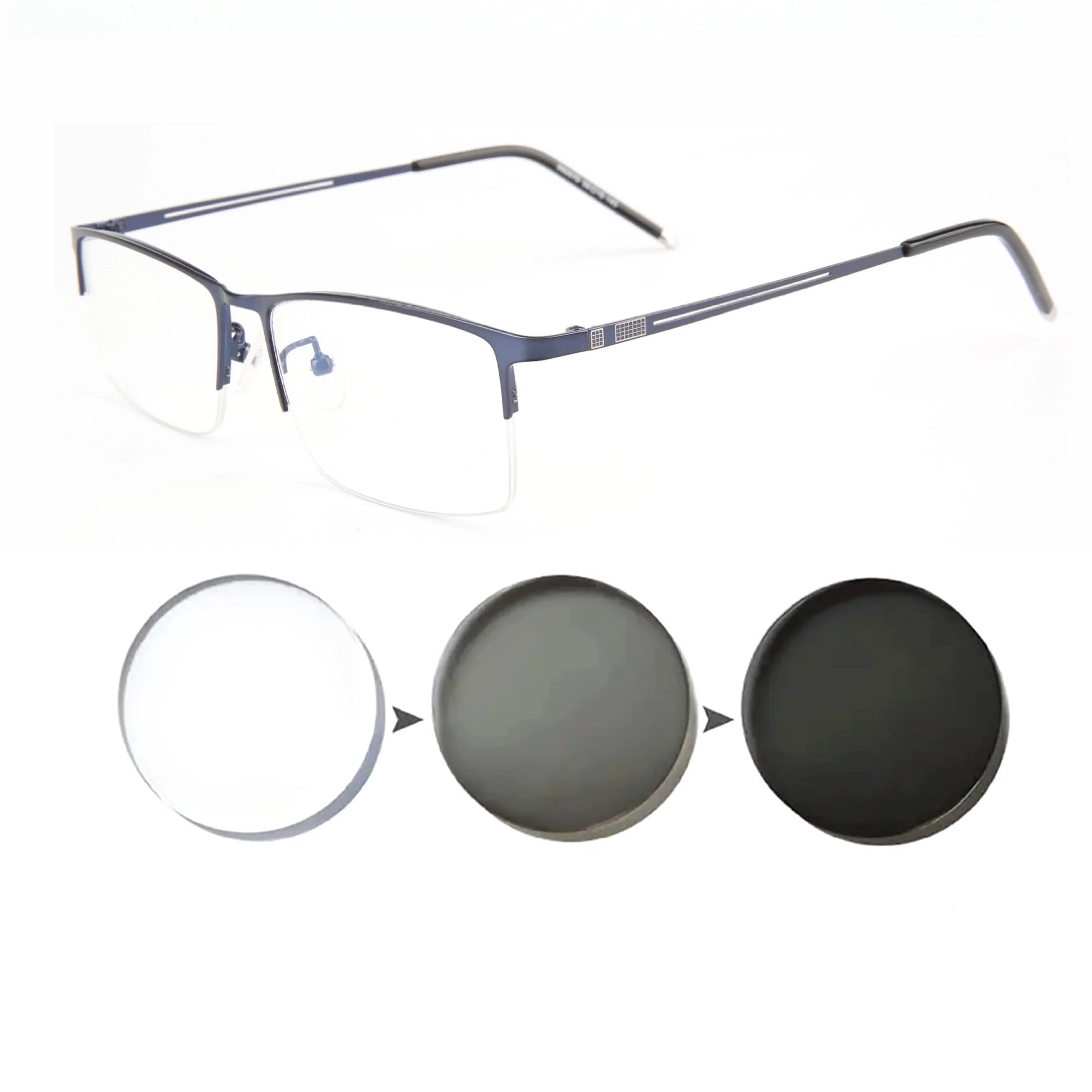 Frame Color: WHITE, Eye Prescription: +75 - Sun Photochromic Finished Myopia Glasses Women Men Metal Half Frame Chameleon Short-sight Eyewear0 -0.5 -0.75 -1.0  To -6.0