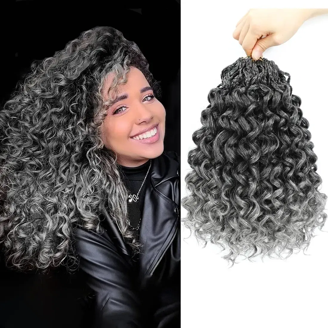 Color: GRAY, Stretched Length: 18inches, Bulk Buy: 1Pcs/Lot - Box Gogo Curl Crochet Hair for Black Women Pre looped Short Ocean Wave Crochet Hair Water Wave Beach Curl Crochet Braiding Hair