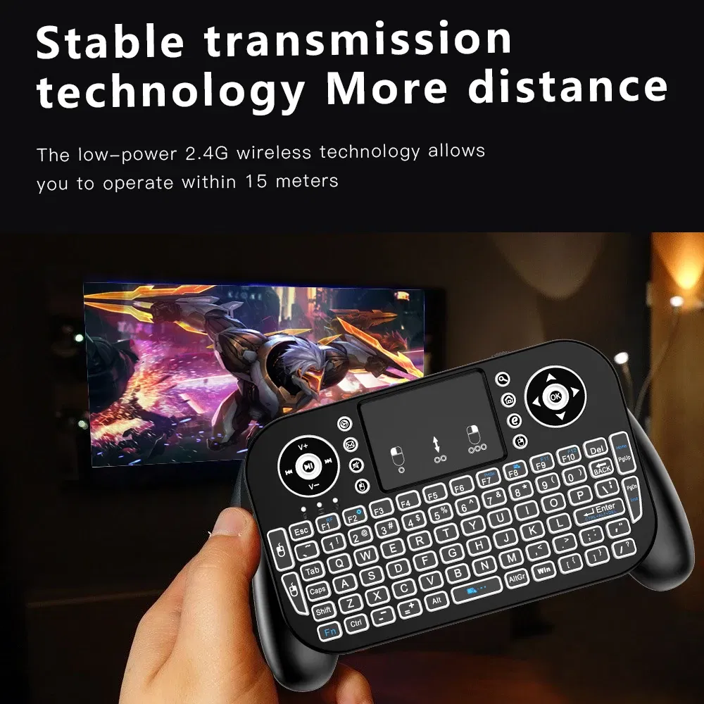 Axis Body: BLACK SWITCH, Color: Green - Mini Wireless Keyboard V8 7 Backlit 2.4G Bluetooth Air Mouse Remote Control Touchpad for Android TV Box