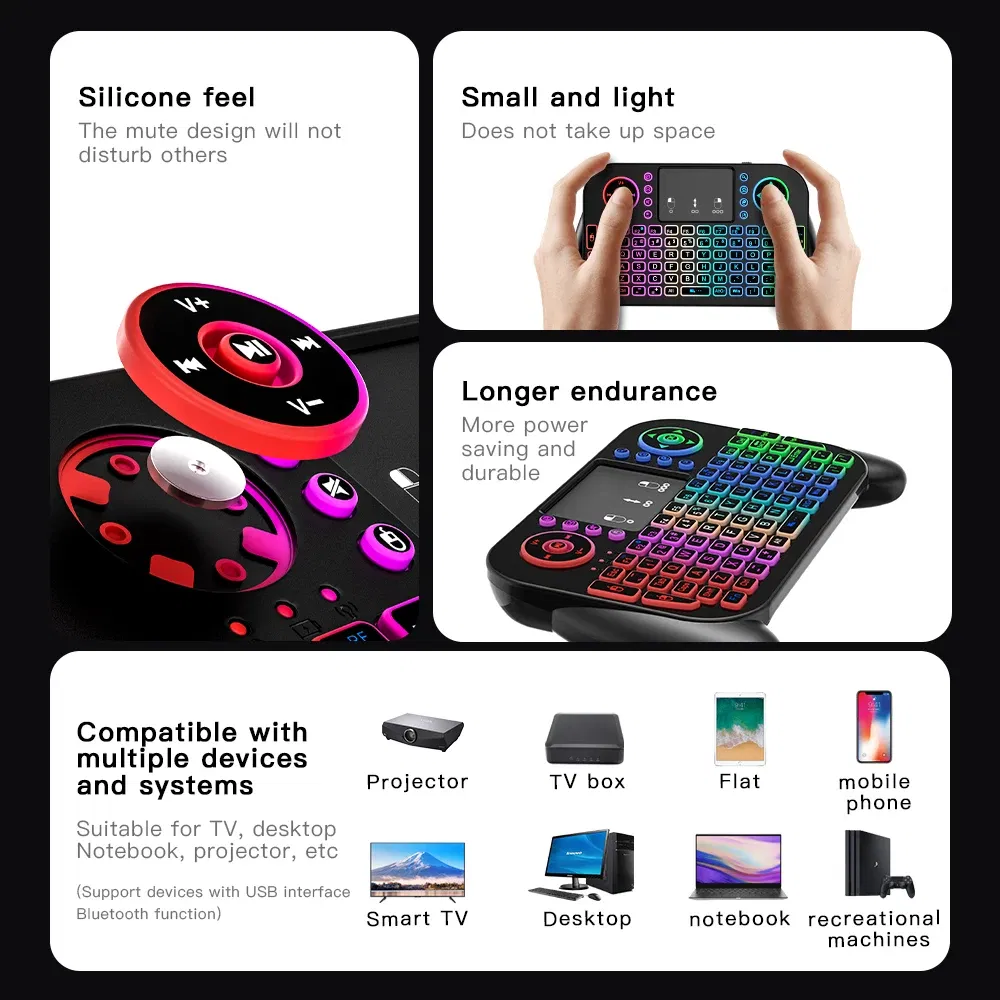 Axis Body: BLACK SWITCH, Color: Green - Mini Wireless Keyboard V8 7 Backlit 2.4G Bluetooth Air Mouse Remote Control Touchpad for Android TV Box