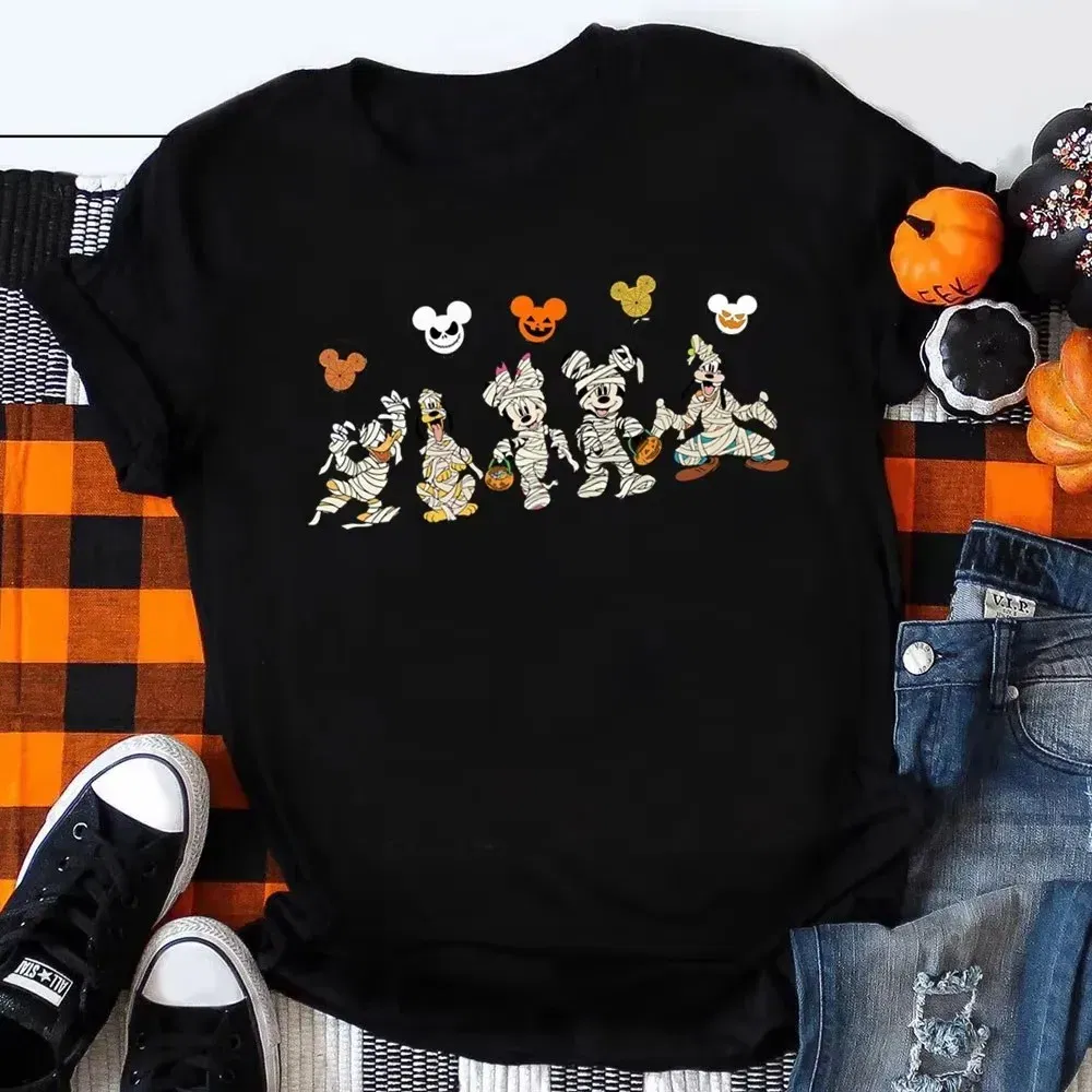 Color: MULTI, Kid Size: 6 - Funny Mickey Minnie Mummy Print Disney Children Cotton T Shirts Trick Treat Fashion Halloween Cute Kid Clothes Girls Streetwear
