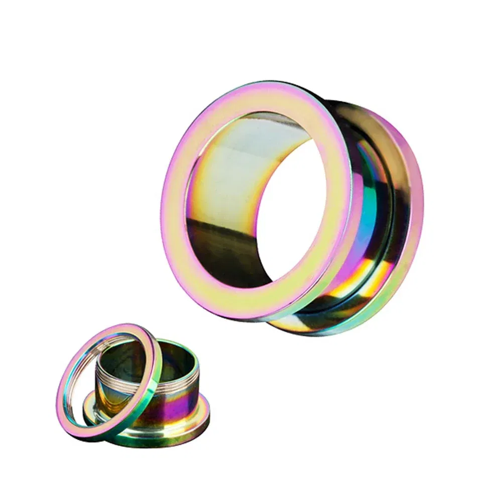 Metal color: Silver Plated, Main Stone Color: Blue - 2PCS Multi Color Steel Screw Fit Tunnel Ear Plug Stretcher Gauge 3-25mm Ear Lobe Tunnel Expander