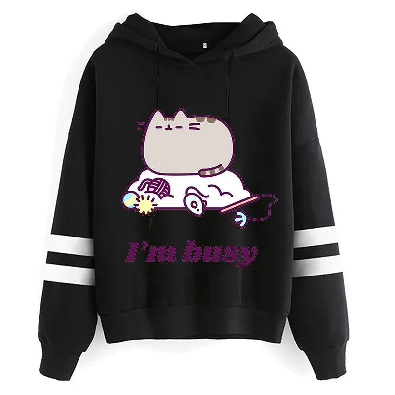 Color: Dark Grey, Size: XXL - Women Ullzang Cute Cat Funny Cartoon Sweatshirt Pusheen Cat Kawaii Harajuku Korean Style Hoodies Graphic Fashion Hoody Female