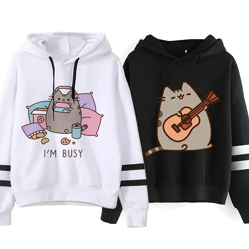 Color: Dark Grey, Size: XXL - Women Ullzang Cute Cat Funny Cartoon Sweatshirt Pusheen Cat Kawaii Harajuku Korean Style Hoodies Graphic Fashion Hoody Female