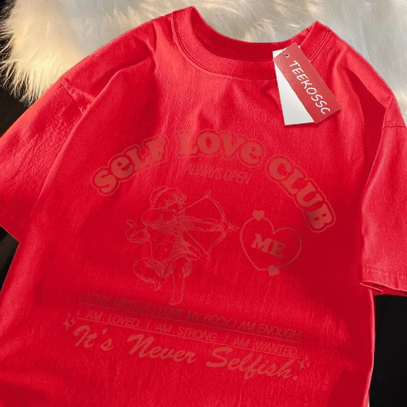 Color: SKY BLUE, Size: XXXL - Self Love Club Fun Cupid Men Women T Shirts Breathable Street Tee Clothes Cotton Summer Fashion Loose Casual Oversized T Shirt