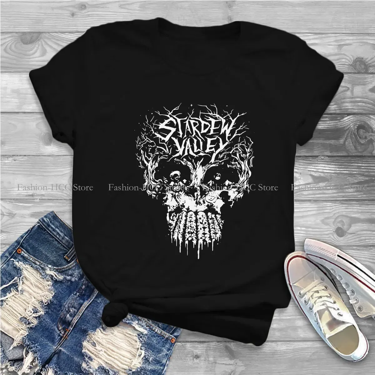 Color: black, Size: L - Active Hipster Polyester TShirts Stardew Valley Game Abigail Sebastian Female Style Tops T Shirt Round Neck