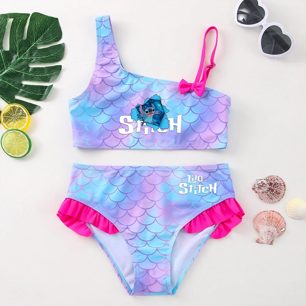 Color: Pink, Size: S - Lilo Stitch Girls Tankini Swimsuits Summer Beach wear Children Kids Wear Bathing Suits Two-pieces Bikini Dresses Fashion