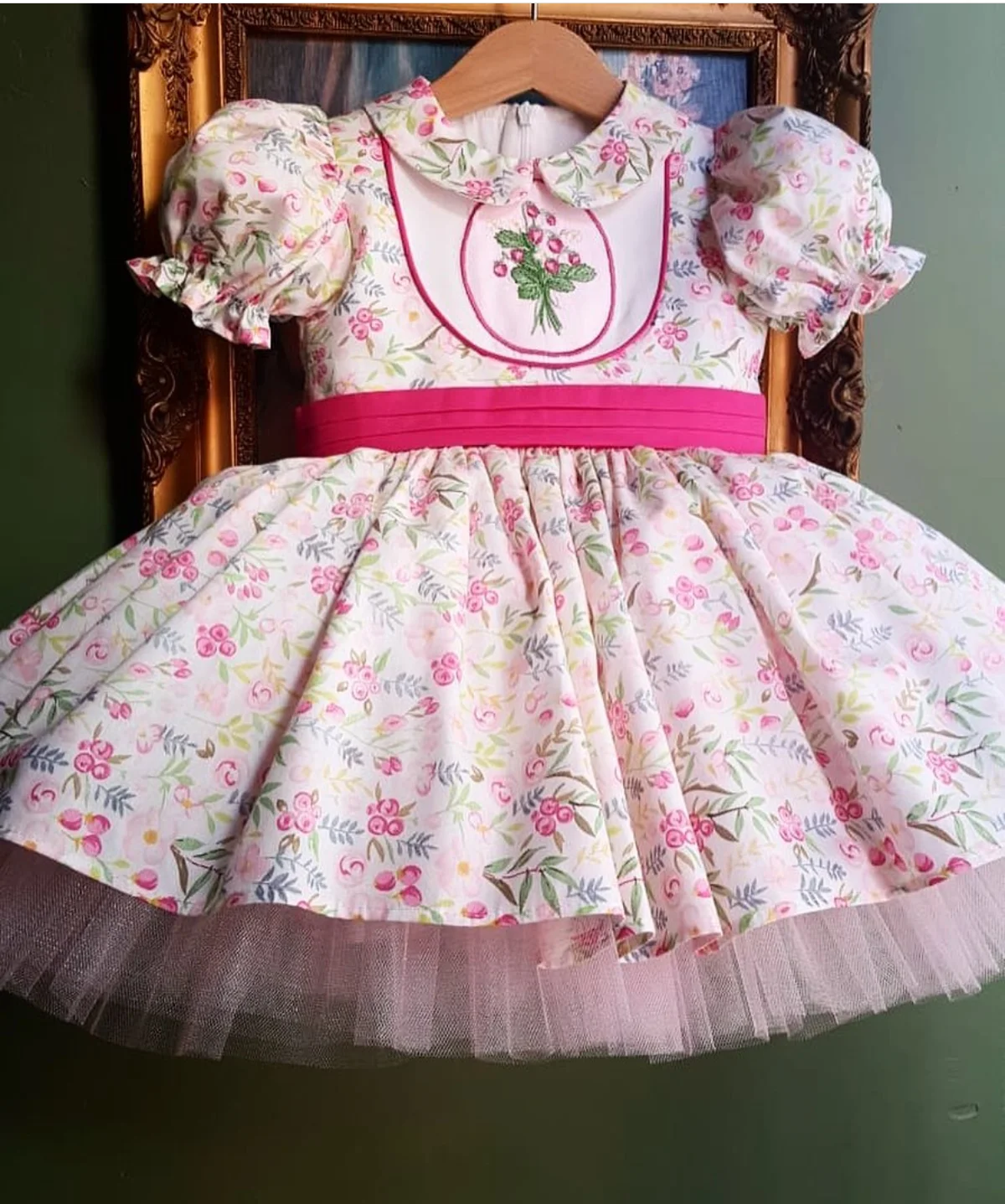 Kid Size: 9 - 0-12Y Baby Girl Summer Pink Floral Flower Embroidery Turkish Vintage Lolita Princess Ball Gown Dress for Birthday Eid B7