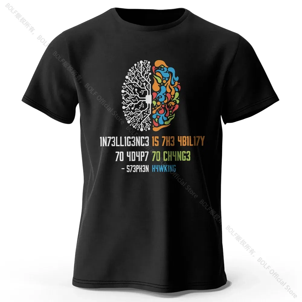 Color: black, Size: L - Funny Brain Power Printed 100% Cotton T-Shirt, Soft & Breathable Round Neck Short Sleeve Tee, Unisex Quirky Style