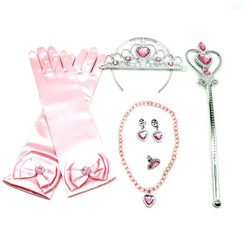 Color: Dark Grey - Girls Princess Accessories Kids Party Costume Aurora Belle Sofia Snow Queen Elsa Anna Magic Wand Crown Tiara Gloves Wig Braid