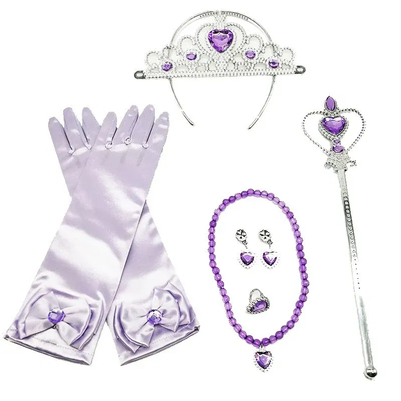 Color: Dark Grey - Girls Princess Accessories Kids Party Costume Aurora Belle Sofia Snow Queen Elsa Anna Magic Wand Crown Tiara Gloves Wig Braid