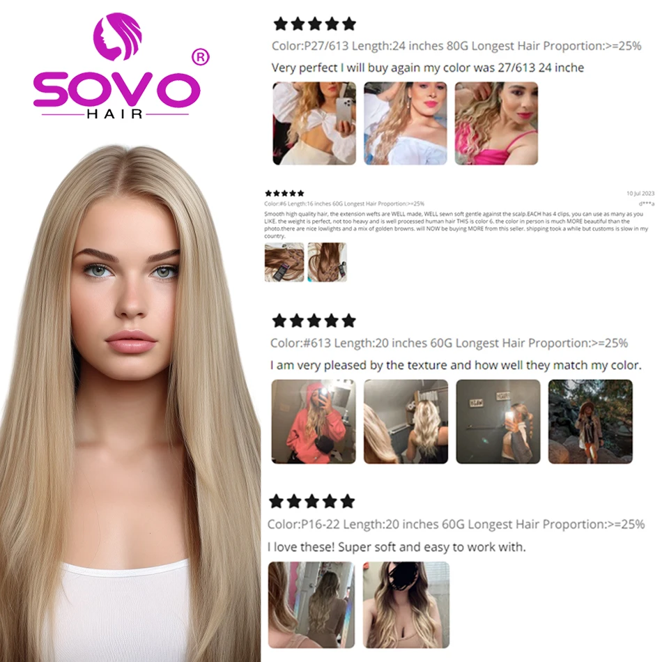 Color: P4/6/27, Length: 6inches - SOVO Clip In Hair Extensions Human Hair 3 Pieces Bone Straight Clip Ins Hair Extension 60-90G Real Natural European Hair 12-26"