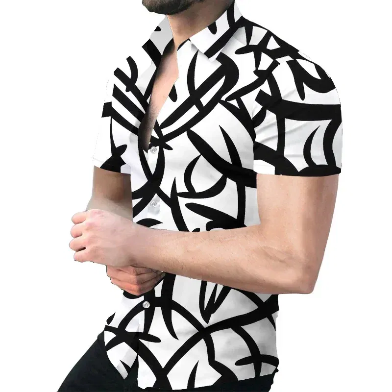 Color: black, Size: 4XL - 3D Men's Striped Printed Short Sleeve Shirt, Fashionable And Casual Loose Shirt, 2023 New Style.