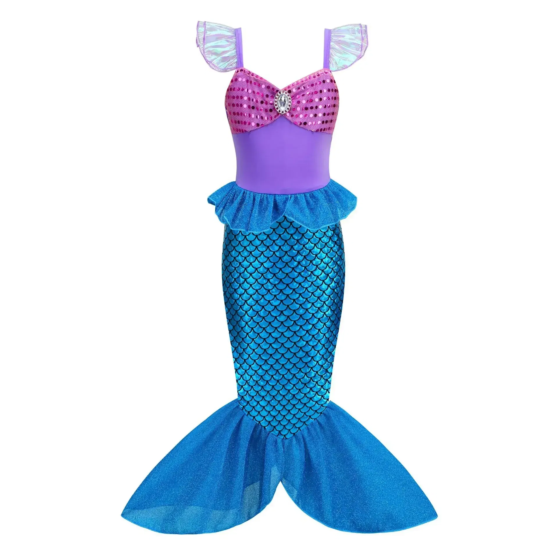 Color: Khaki, Kid Size: 4T - Disney Little Mermaid Ariel Costumes for Girls Princess Dress Cosplay Halloween Carnival Kids Birthday Party Dress Up Clothing