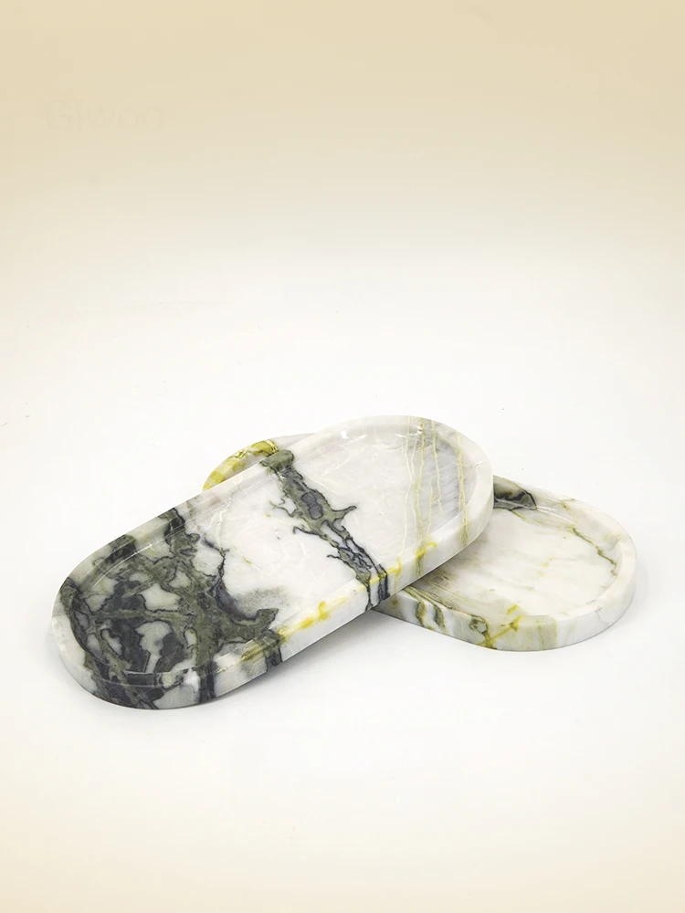 Color: Light Grey - Real Luxurious Marble Vanity Tray for Perfume Candles Jewelry Luxury Calacatta Marble Tray for Home Decor