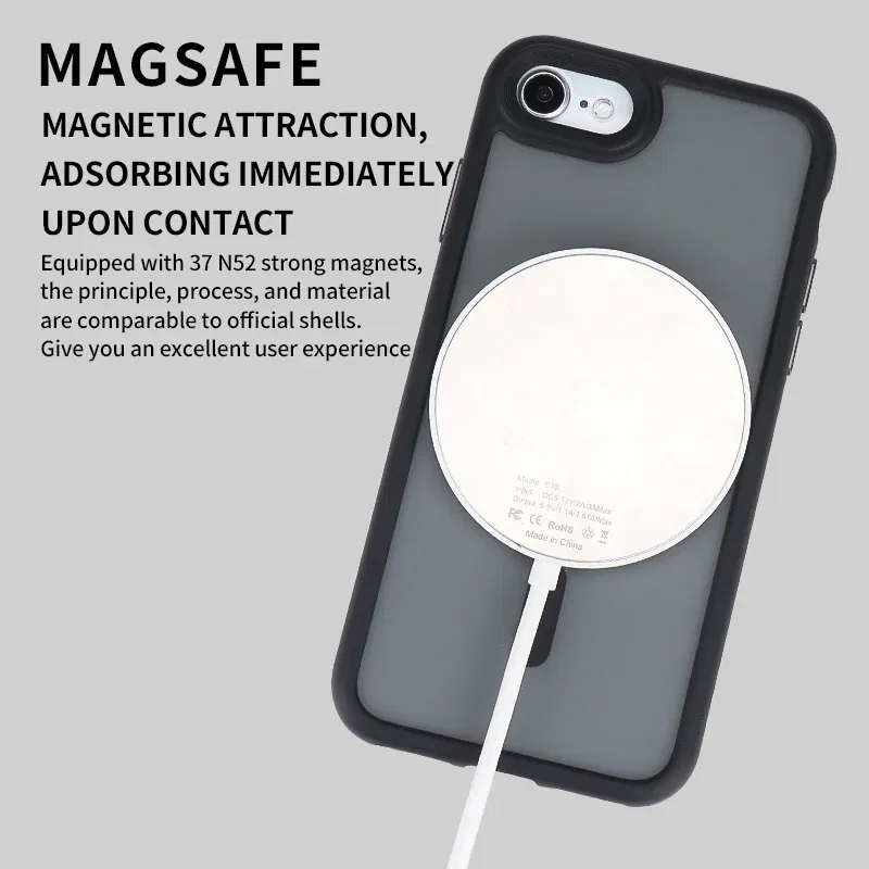 Color: GRAY, Material: ABS - Magnetic Luxury Matte Translucent Armor Shockproof Case For iPhone 7 8 SE2 SE3 7Plus 8Plus For Magsafe Wireless Charge Cover