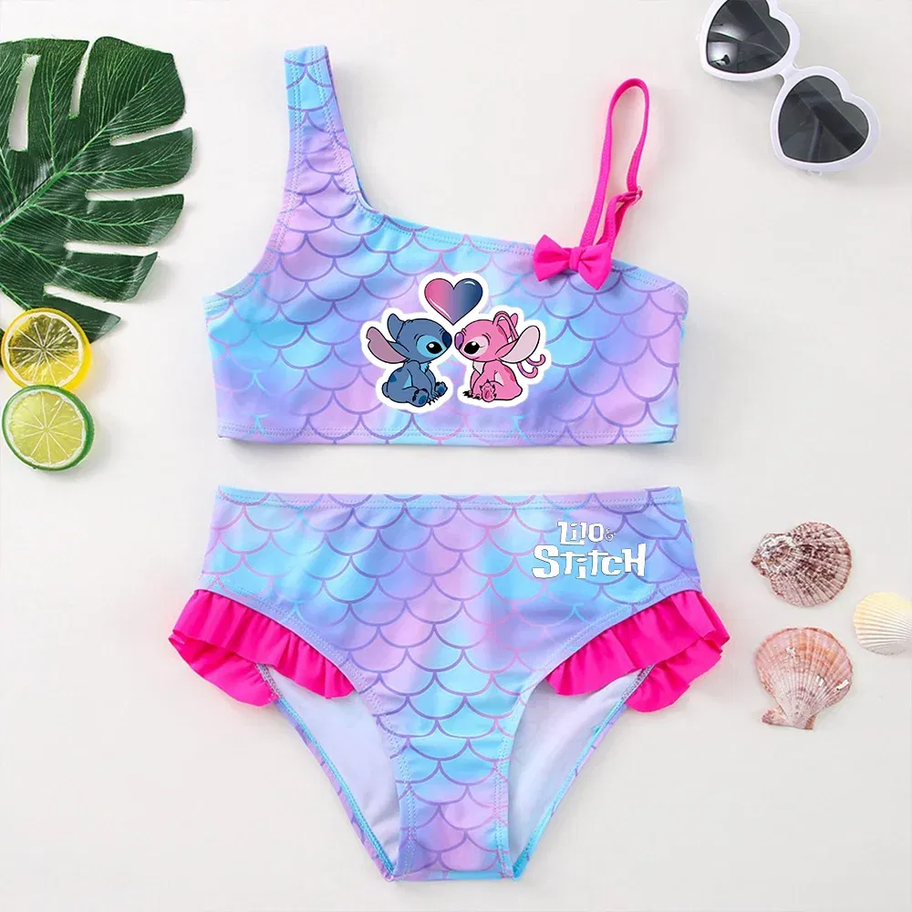 Color: Bright Yellow, Size: S - Lilo Stitch Girls Swimsuit One-Piece Bathing Suits Children's Dresses Summer Swimwear Beach Suit Kids Wear Fashion Mermaid Fish
