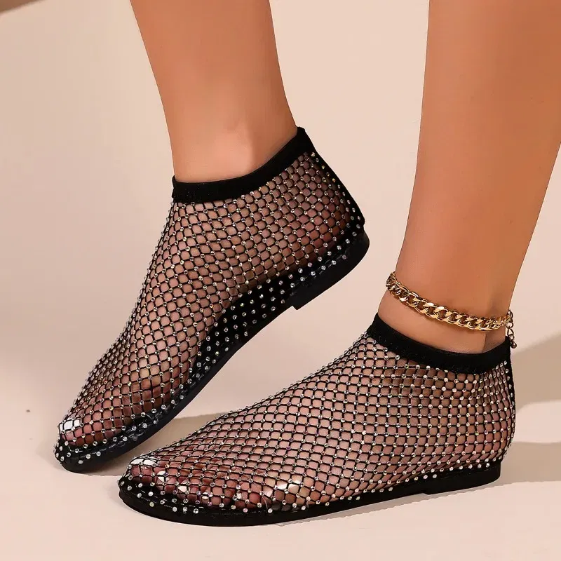Color: Blue, Shoe Size: 37 - Women Summer New Fashion Mesh Luxurious Rhinestone Designer Simple Solid Color Sandals Daily Versatile Round Toe Womens Sandal