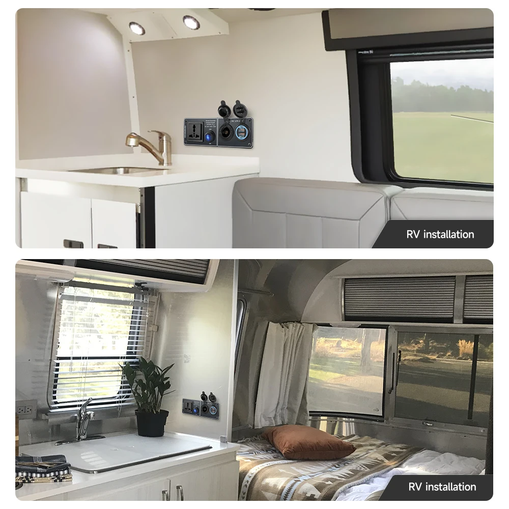 Color Name: GRAY, Ships From: CHINA - Car Charger Multi-Functions Aluminum Panel Inverter AC110V 220V Dual Port USB QC3.0 12V 24V for RV Yacht Travel Trailers