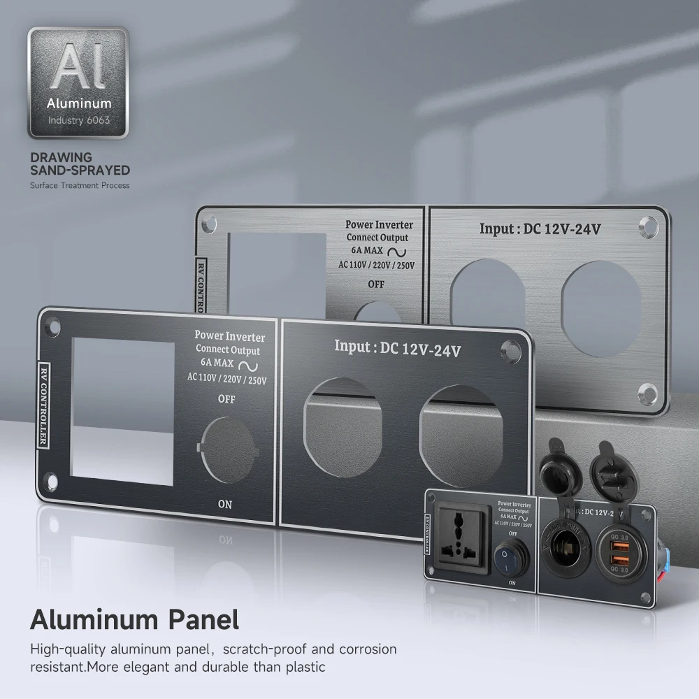 Color Name: GRAY, Ships From: CHINA - Car Charger Multi-Functions Aluminum Panel Inverter AC110V 220V Dual Port USB QC3.0 12V 24V for RV Yacht Travel Trailers