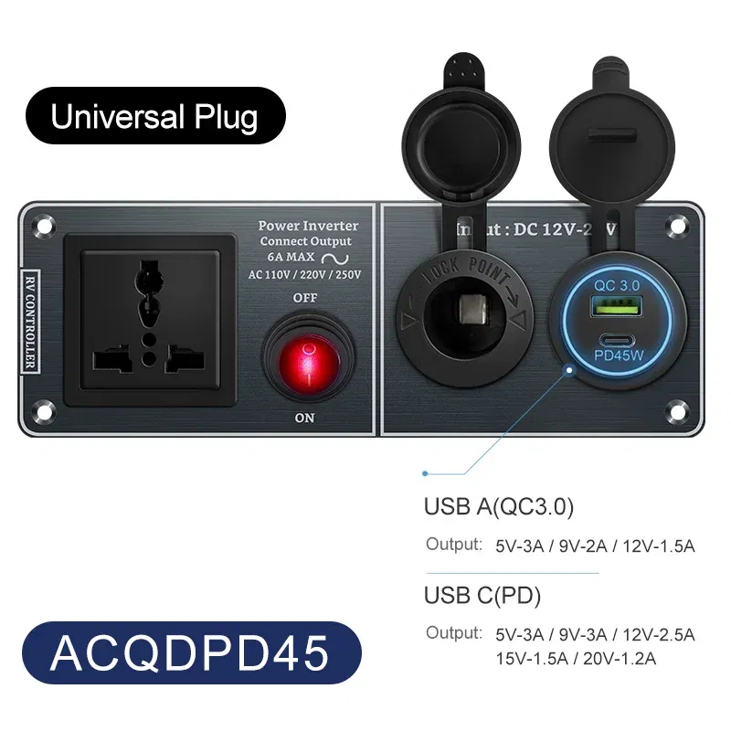 Color Name: GRAY, Ships From: CHINA - Car Charger Multi-Functions Aluminum Panel Inverter AC110V 220V Dual Port USB QC3.0 12V 24V for RV Yacht Travel Trailers