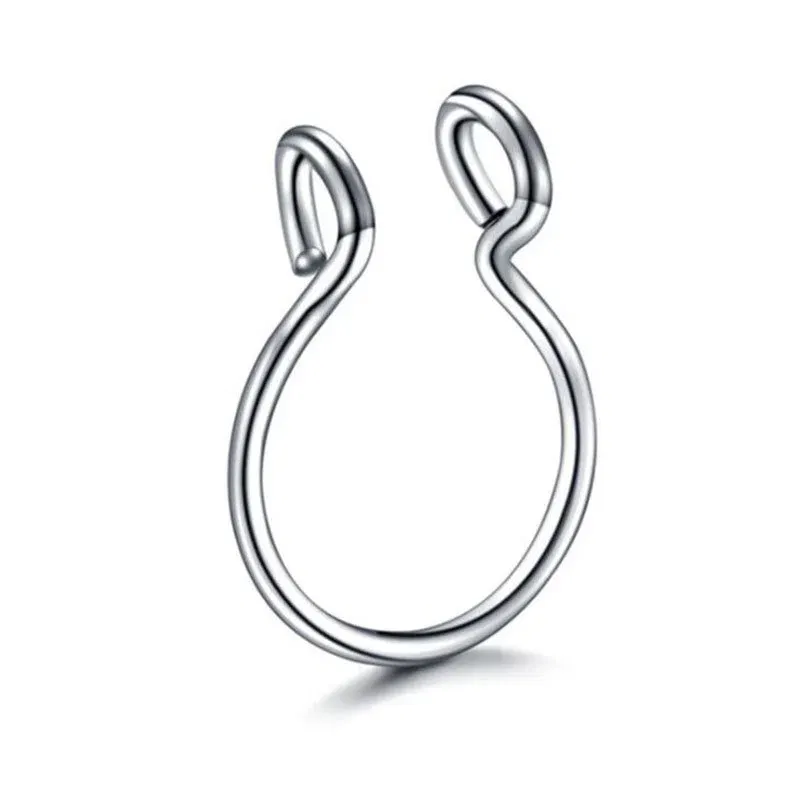 Metal color: none - 6/8/10mm Surgical Steel Fake Non Nose Stud Ring False Lip Curler Septum Piercing Hoop Jewelry for Women Men Body Accessories