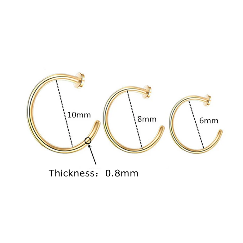Metal color: none - 6/8/10mm Surgical Steel Fake Non Nose Stud Ring False Lip Curler Septum Piercing Hoop Jewelry for Women Men Body Accessories