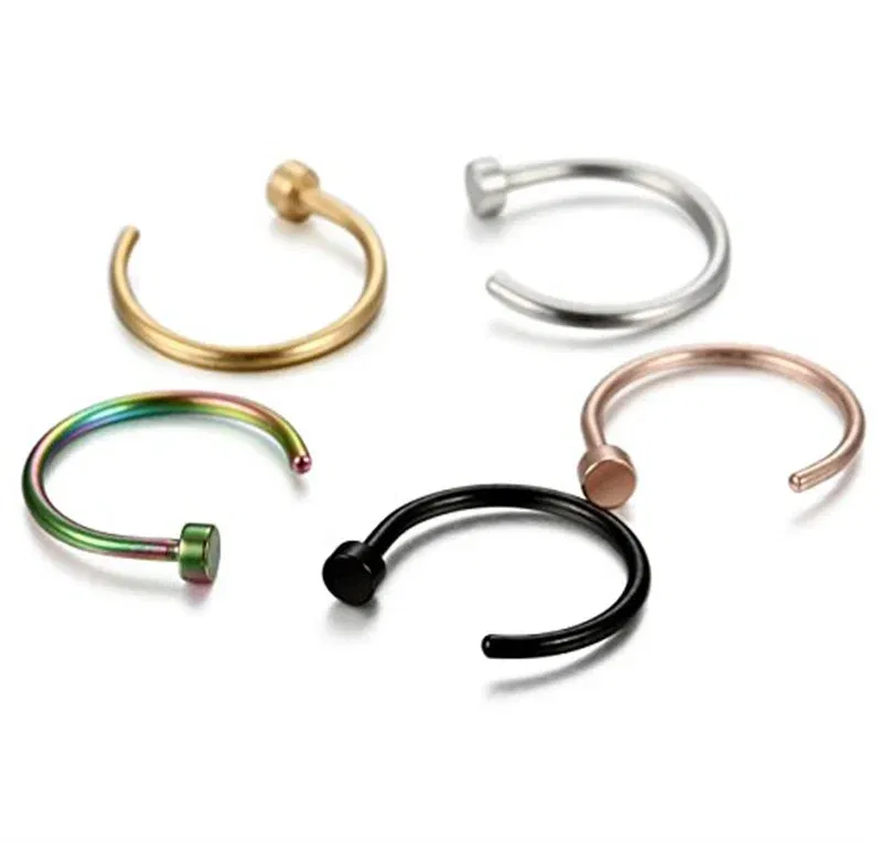 Metal color: none - 6/8/10mm Surgical Steel Fake Non Nose Stud Ring False Lip Curler Septum Piercing Hoop Jewelry for Women Men Body Accessories