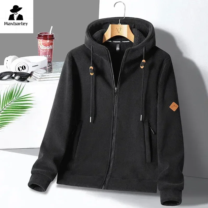 Color: black, Size: S - Winter Warm Cashmere Jacket Mens High-end Ski Fleece Iined Thickened Hoodie Coat Casual Womens Outdoor Camping Cold-proof Jacket