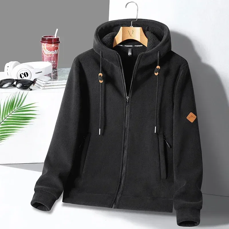 Color: black, Size: S - Winter Warm Cashmere Jacket Mens High-end Ski Fleece Iined Thickened Hoodie Coat Casual Womens Outdoor Camping Cold-proof Jacket