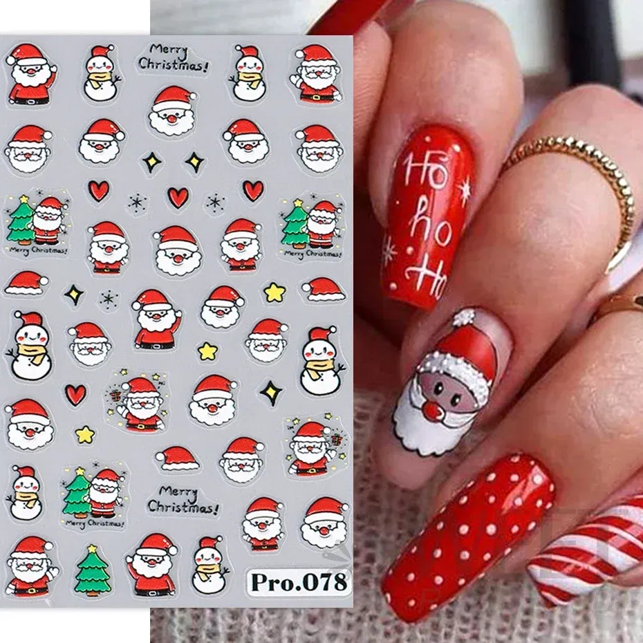 Color: Silver - 5D Embossed Elk Nail Art Sticker Cute Christmas Winter Santa Claus Snowflake Gingerbread Man Engraved Slider Manicure Decoration