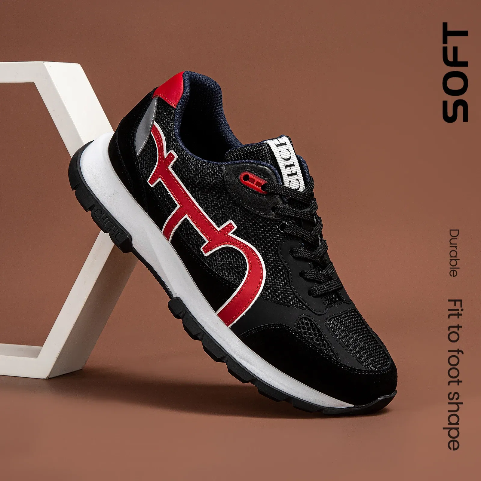 Color: black, Shoe Size: 7 - CHCH Men's Tennis Shoes Black Cow Leather Material Stitching Design Men's Shoes Sports Shoes