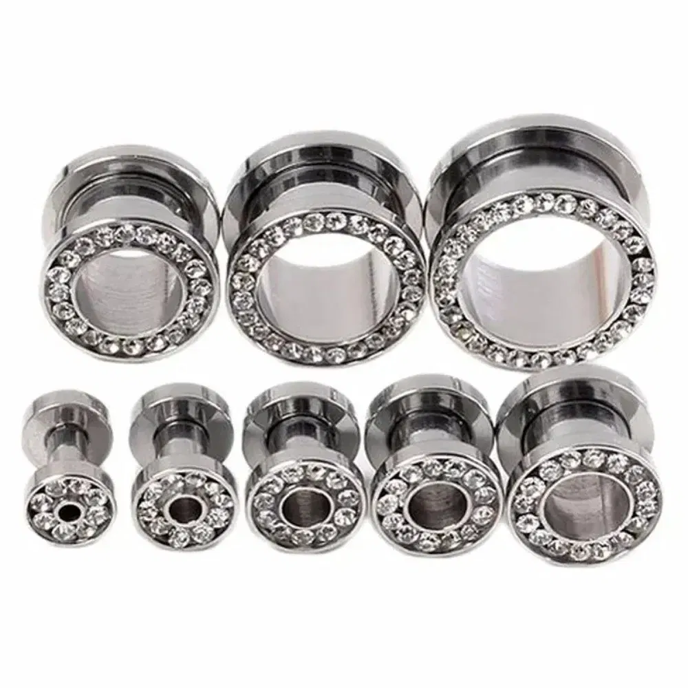 Metal color: Gold-color, Main Stone Color: PURPLE - 2pc Steel Multicolour Crystal Ear Plug Flesh Tunnel 8g ( 3mm ) - 1" ( 25mm ) Gauge Expander Stretcher Screw Fit