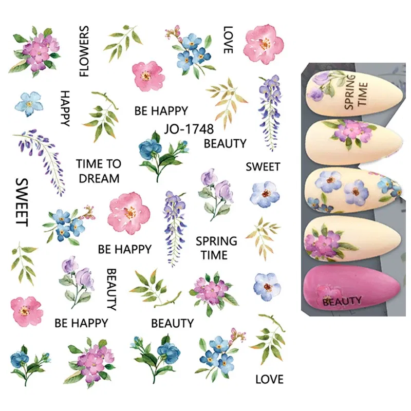 Color: Amy Green - 3D Blue Butterfly Adhesive Stickers Nail Art Decoration Laser Flowers Leaves Nail Sticker Nail Art Supplies Nail Parts